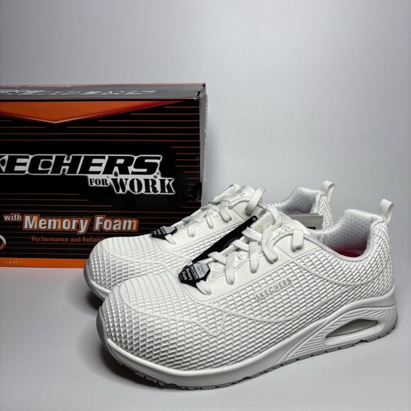 Skechers Work Women’s UNO SR Jhansi Composite Toe Safety Shoes in White - Picture 1 of 8